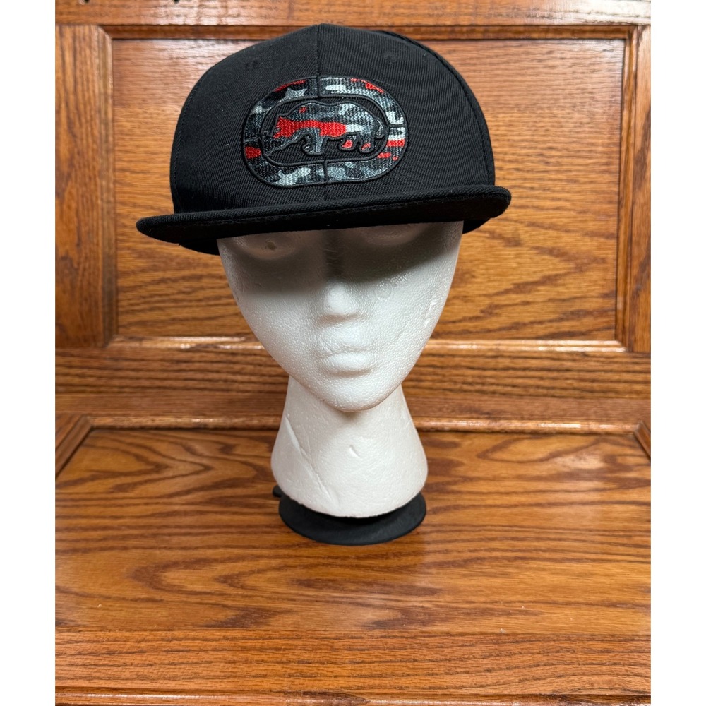 Ecko Unltd Mens Black Snapback Hat Rhino Camo Logo Flat Brim Cap BB-HT11978AQ